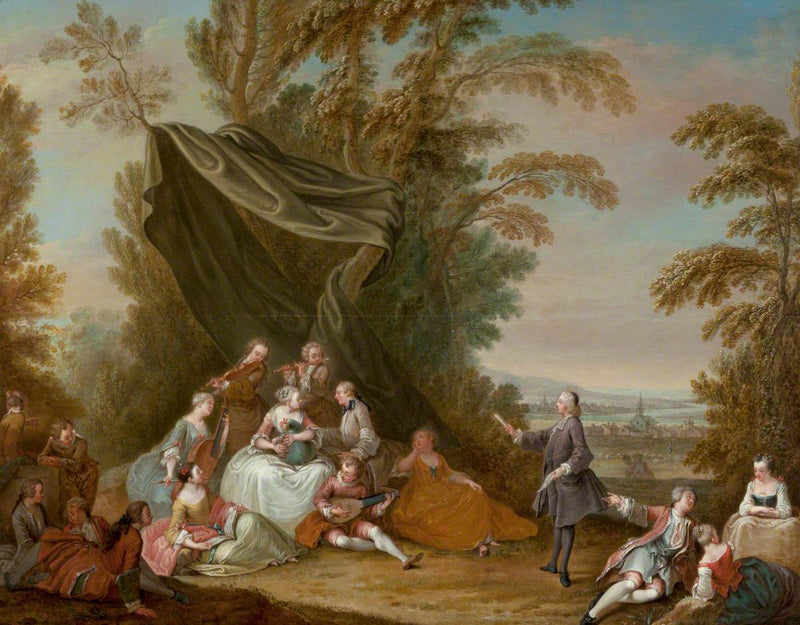 Festive Gathering: Musical Celebration Under a Canopy - Antoine Watteau