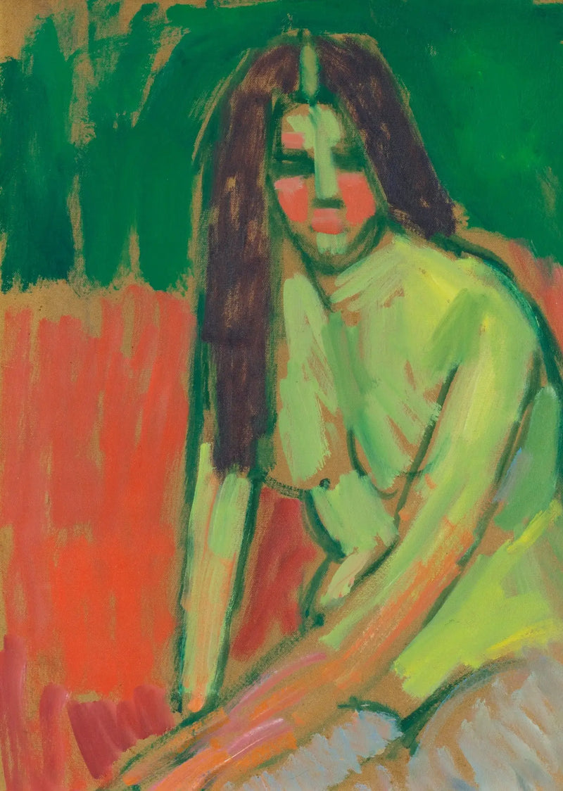 Half-naked figure with long hair, sitting leaning - Alexej von Jawlensky