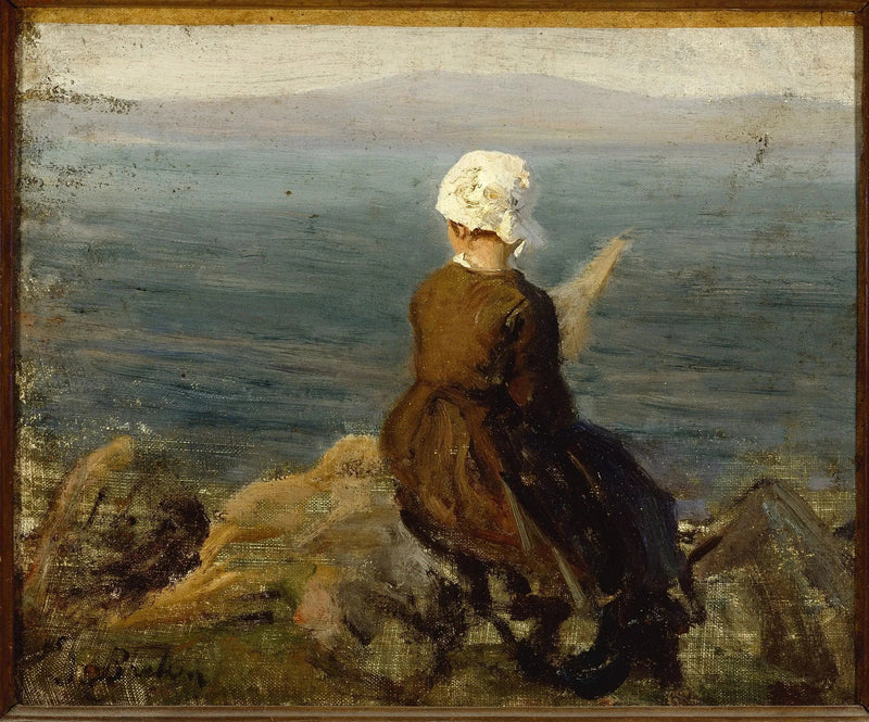 Spinner on the rocks at Douarnenez - Jules Breton