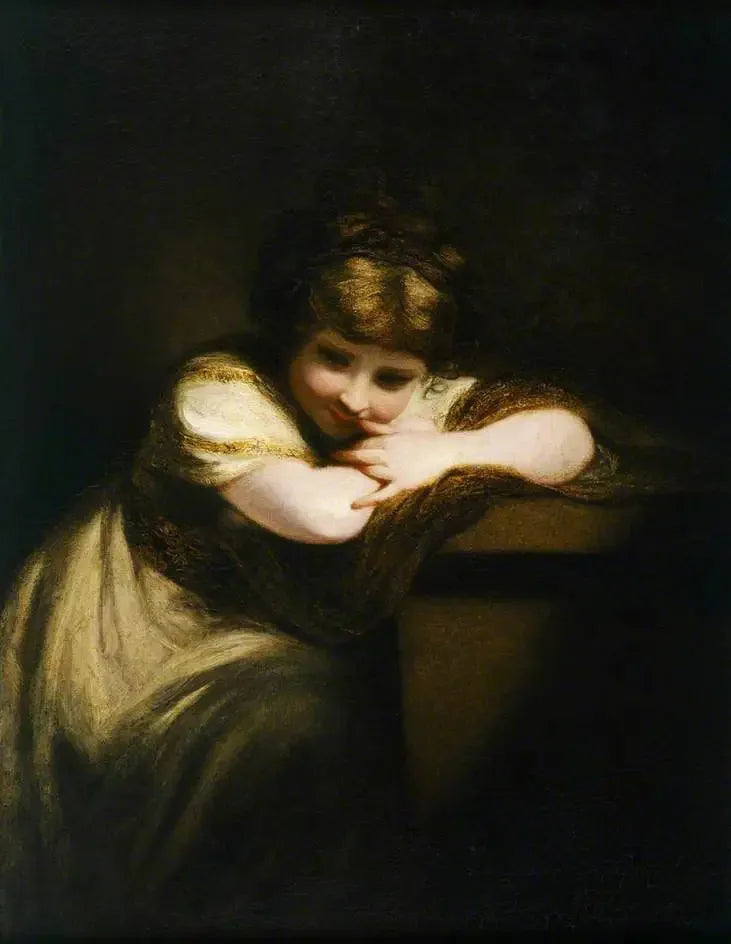 Girl leaning on a pedestal (The girl who laughs) - Joshua Reynolds