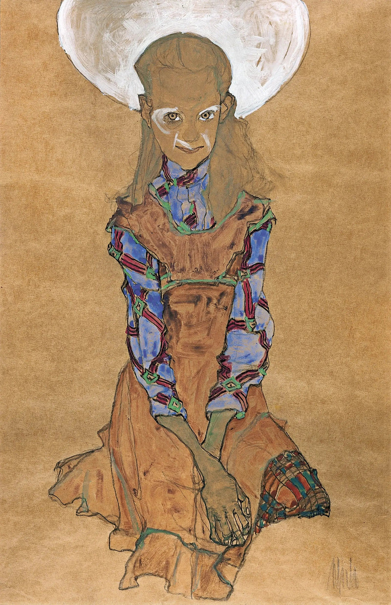 Girl Sitting (Poldi Lodzinsky) - Egon Schiele