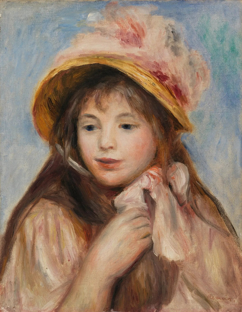Girl with a Pink Bonnet (Young Girl with a Pink Hat) - Pierre-Auguste Renoir