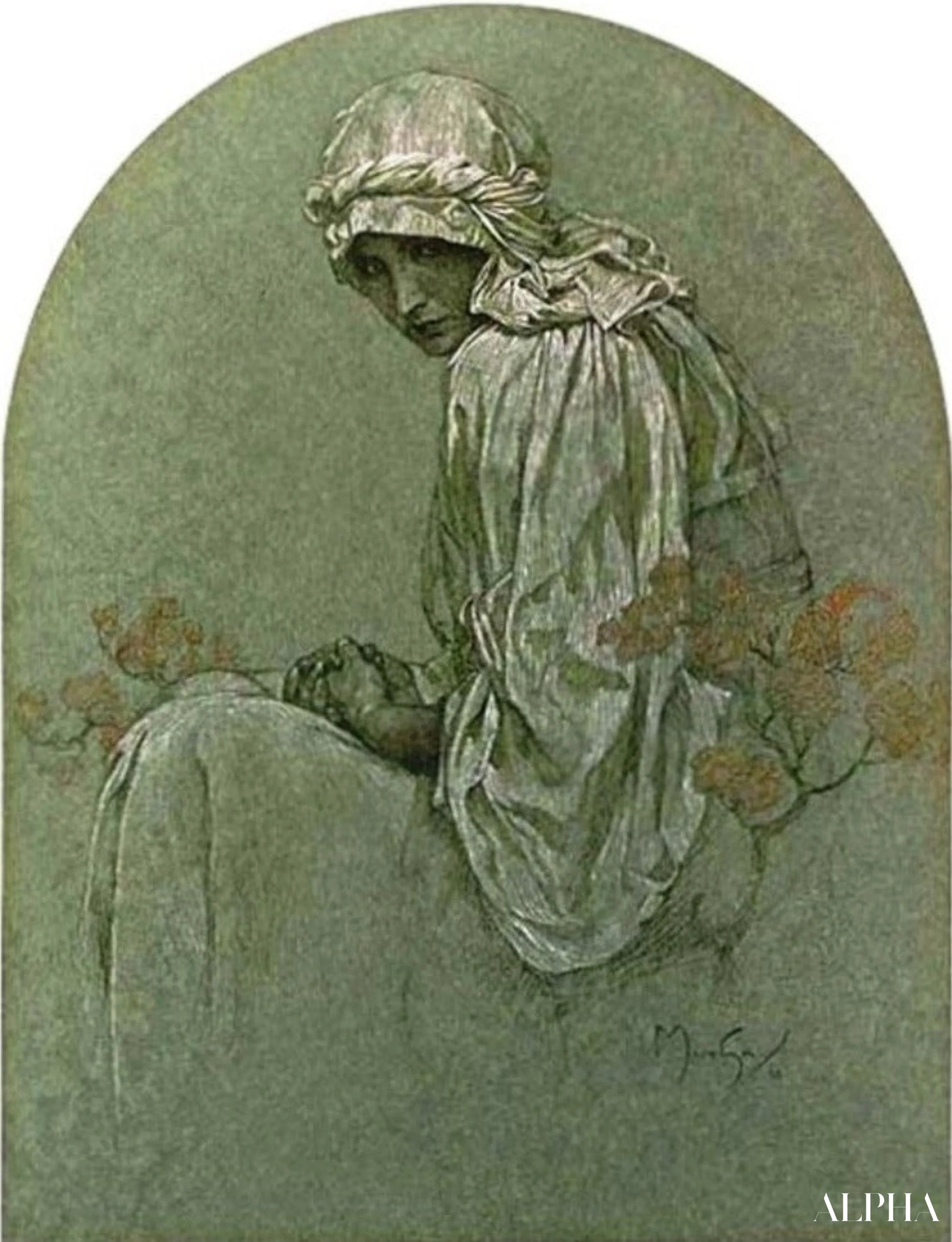 Girl with Rhododendrons - Mucha - High-end reproductions of paintings and artworks