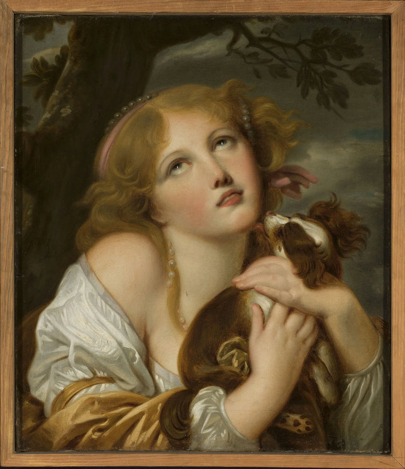 Girl with a dog in her hands - Jean-Baptiste Greuze