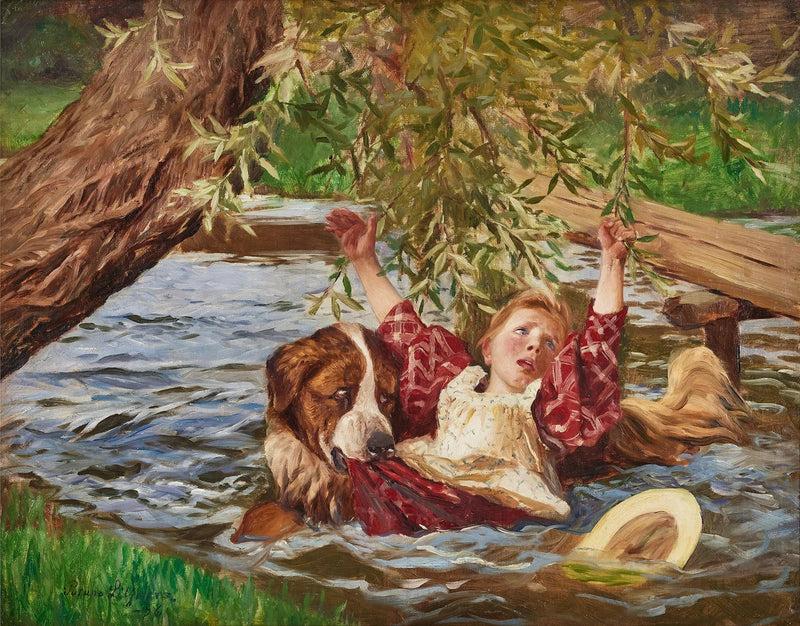 Girl and Saint Bernard - Bruno Liljefors