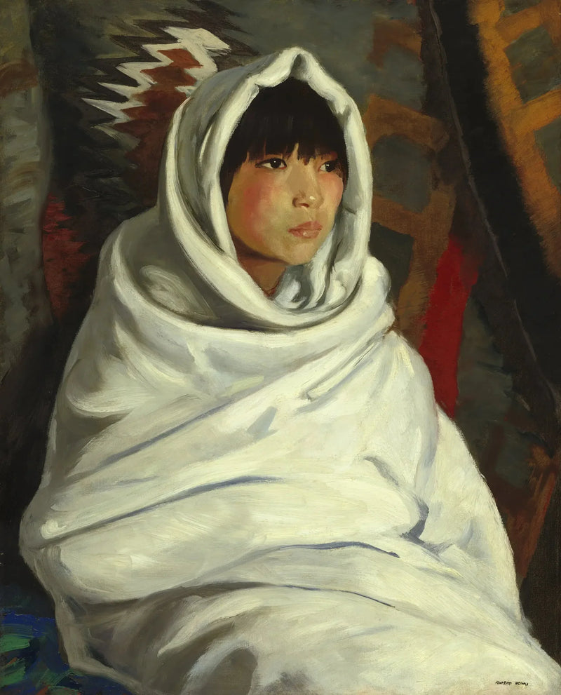 Native American girl in a white blanket - Robert Henri