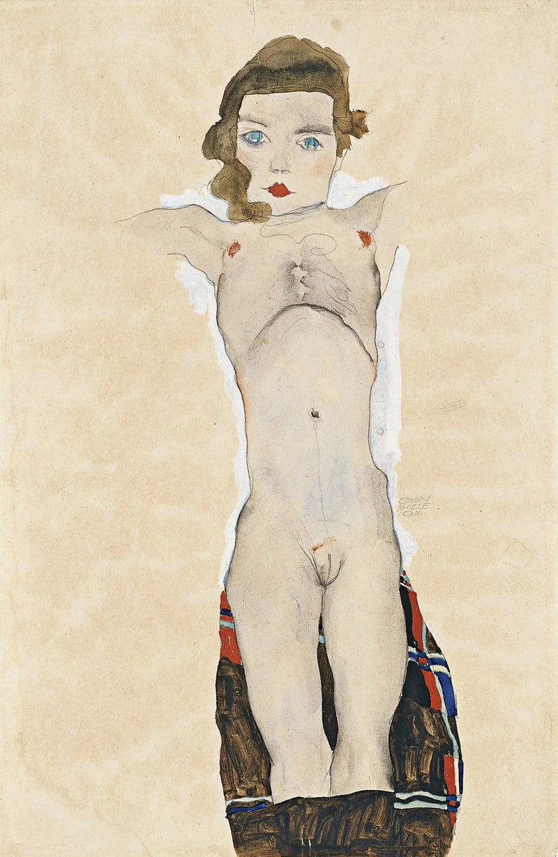 Nude Girl with Outstretched Arms - Egon Schiele