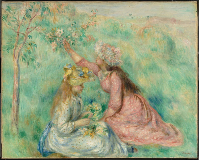 Girls Picking Flowers in a Meadow - Pierre-Auguste Renoir