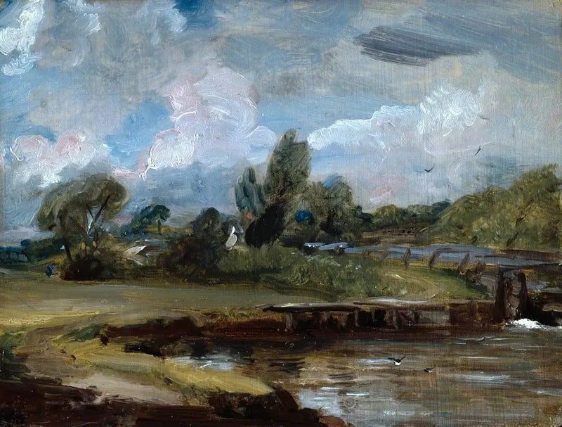 Flatford Lock, a path by the riverbank - John Constable