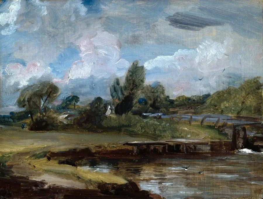 Flatford Lock, a path by the riverbank - John Constable
