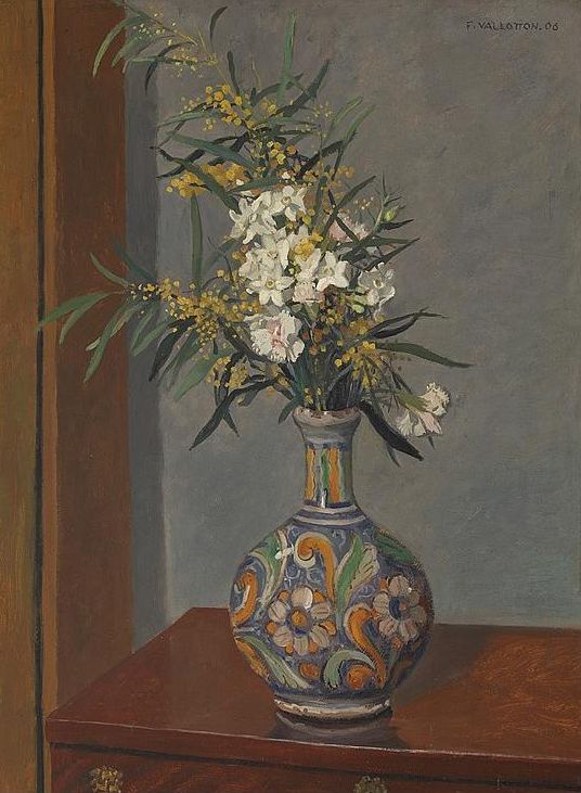 White flowers in a decorated vase - Félix Vallotton
