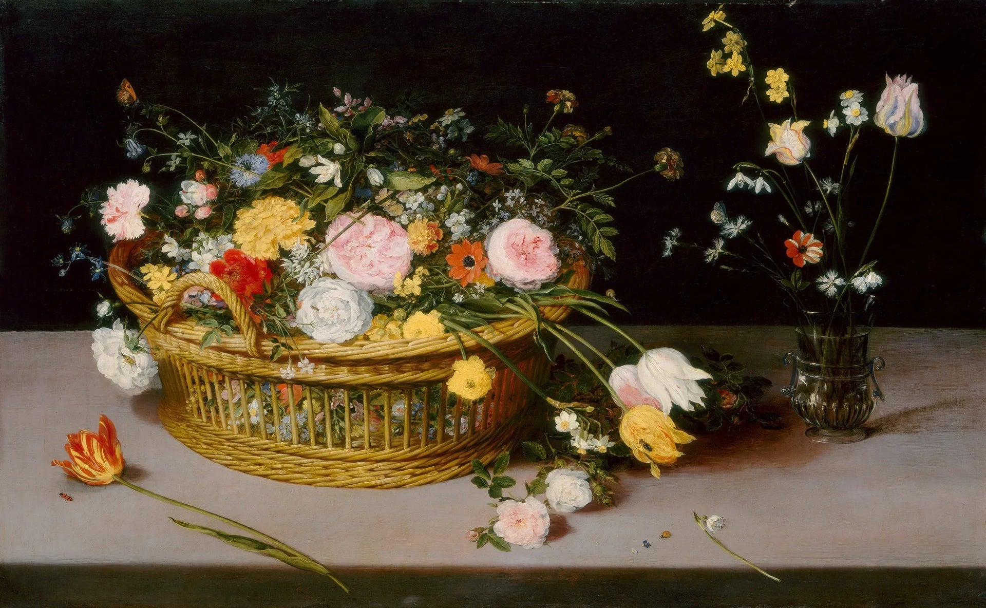 Fleurs dans un panier et un vase - Jan Brueghel l'Ancien image 1 reproduction artisanale de tableau