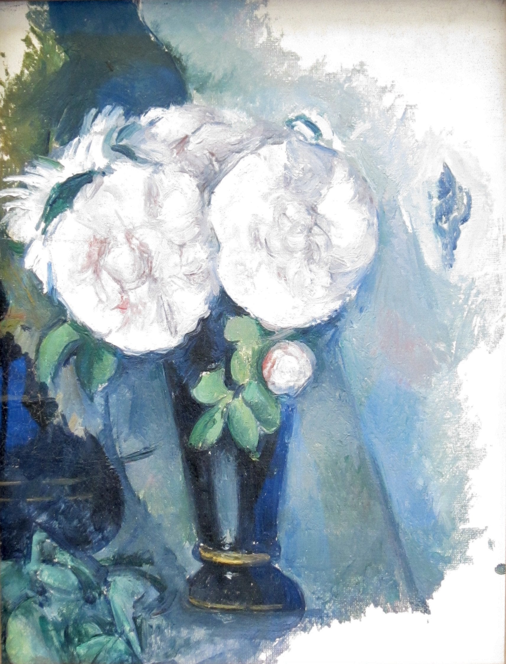 Reproduction du tableau « Fleurs dans un vase bleu - Paul Cézanne » par Alpha Reproduction en peinture à l’huile