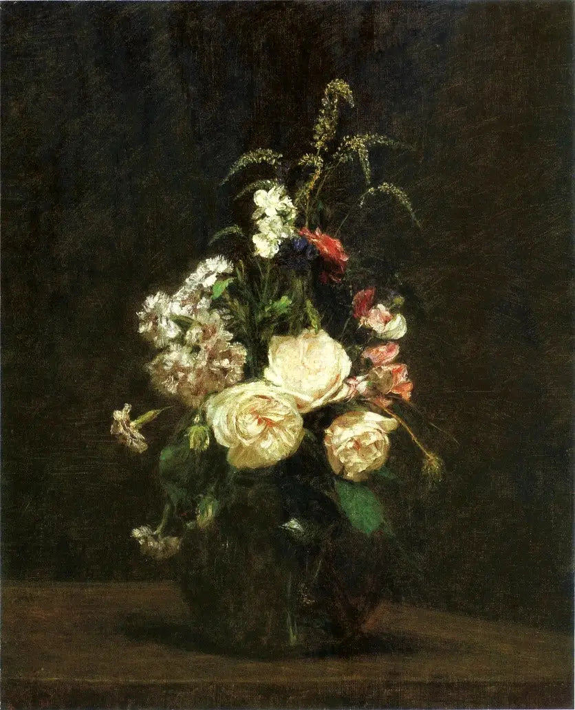 Flowers in a glass vase. - Henri Fantin-Latour