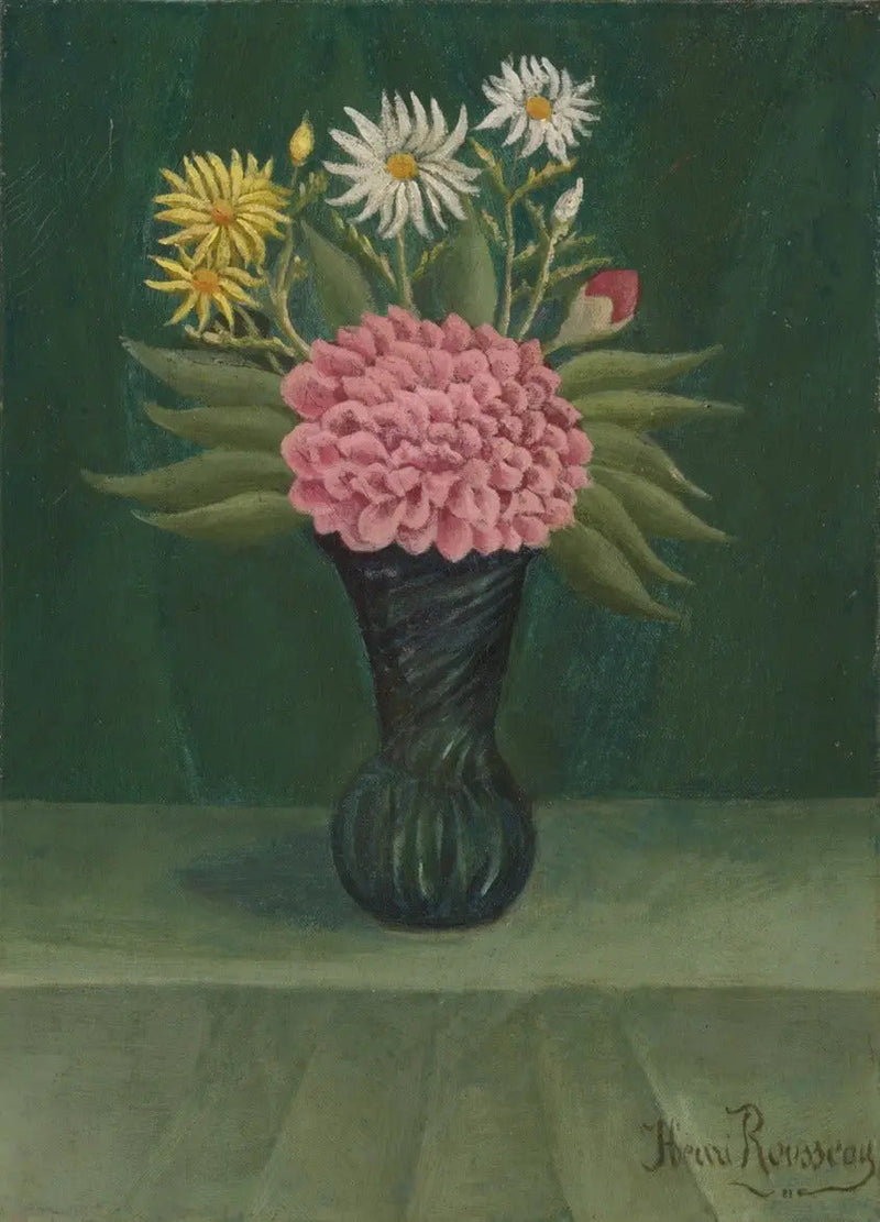 Flowers and dahlia in a vase - Henri Rousseau