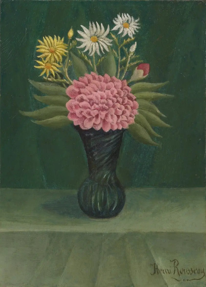 Flowers and dahlia in a vase - Henri Rousseau
