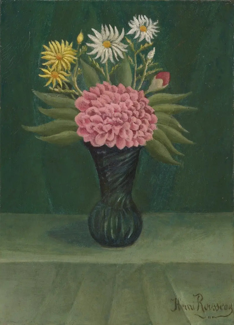 Flowers and dahlia in a vase - Henri Rousseau