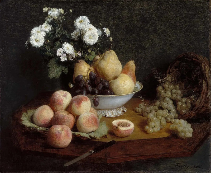 Flowers and fruits on a table - Henri Fantin-Latour