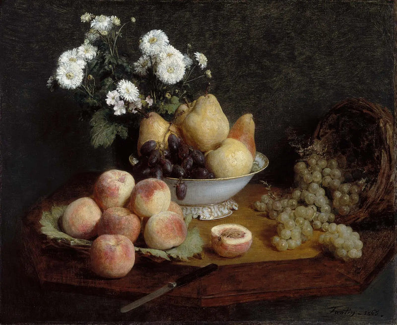 Flowers and fruits on a table - Henri Fantin-Latour