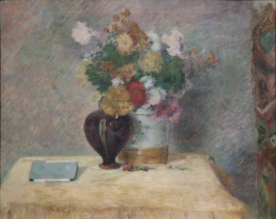 Flowers and Japanese Book on a Table - Paul Gauguin