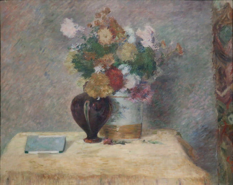 Flowers and Japanese Book on a Table - Paul Gauguin