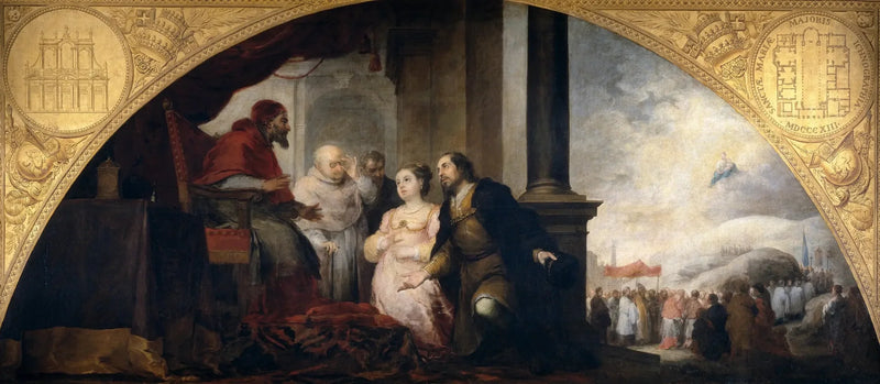 Foundation of Saint Mary Major in Rome. The Patrician tells his dream to the Pope. - Bartolomé Esteban Murillo