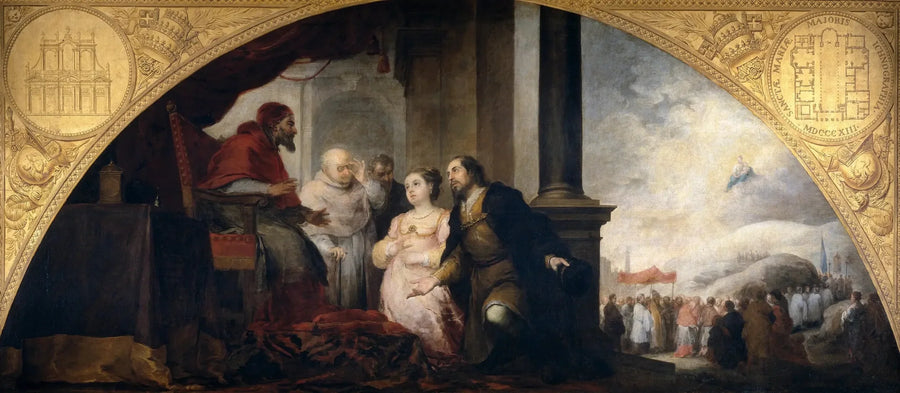 Foundation of Saint Mary Major in Rome. The Patrician tells his dream to the Pope. - Bartolomé Esteban Murillo