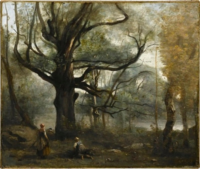 Fontainebleau. Bûcheronnes at the foot of a large oak tree - Jean-Baptiste Camille Corot