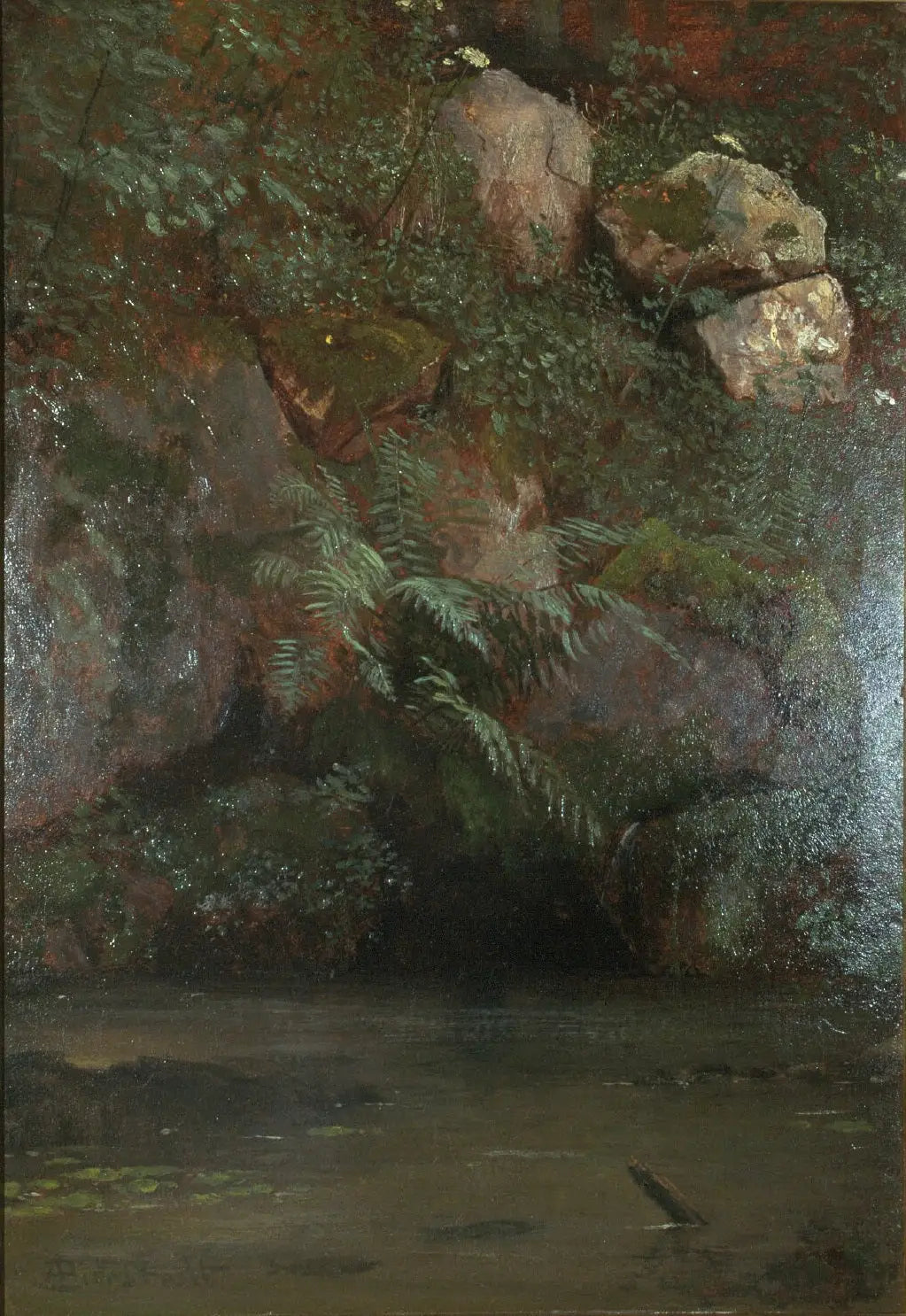 Fougères et rochers sur un talus - Albert Bierstadt - Alpha Reproduction