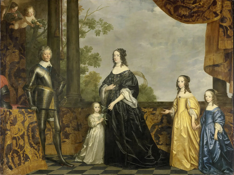 Frédéric-Henri (1584-1647), Prince of Orange, his wife Amélie van Solms (1602-1675) and their three youngest daughters, Albertine Agnès (1634-1696), Henriette Catharine (1637-1708) and Marie (1642-1688) - Gerrit van Honthorst