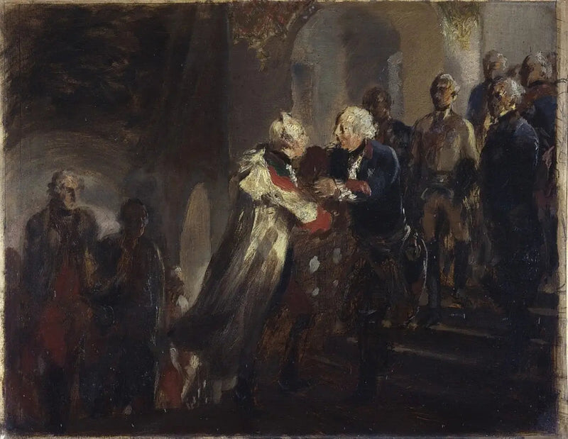 Frederick the Great and Emperor Joseph II meet in Neisse in 1769 (Sketch) - Adolph von Menzel