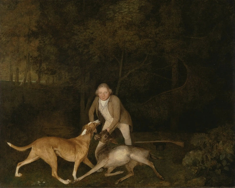 Freeman, the gamekeeper of Count de Clarendon, with a dying doe and a dog - George Stubbs