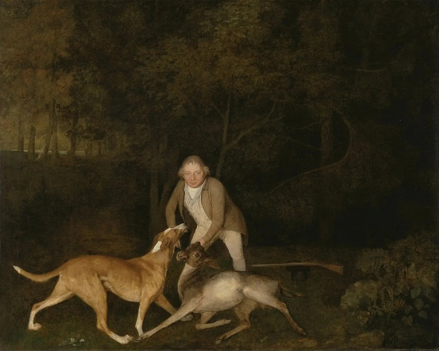 Freeman, the gamekeeper of Count de Clarendon, with a dying doe and a dog - George Stubbs