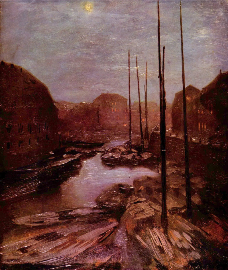 Friedrichsgracht under the moonlight - Adolph von Menzel