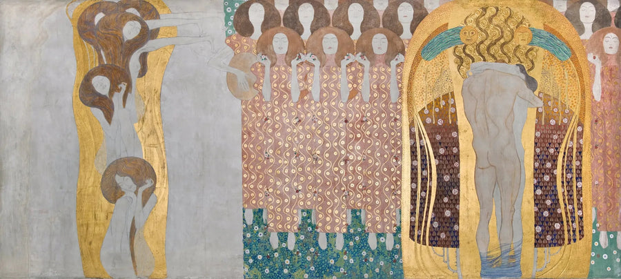 Beethoven Frieze (panel 8, right wall): The desire for happiness is soothed by poetry - Gustav Klimt