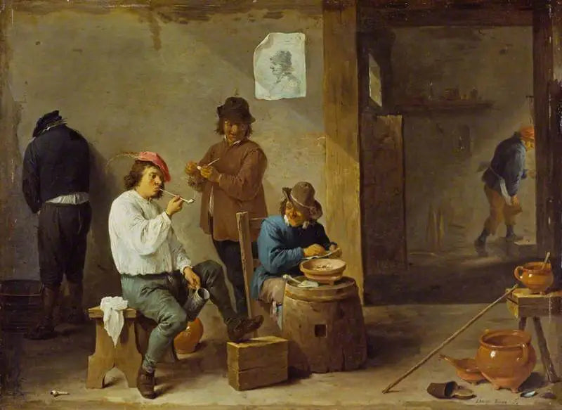 Smokers around a barrel - David Teniers the Younger