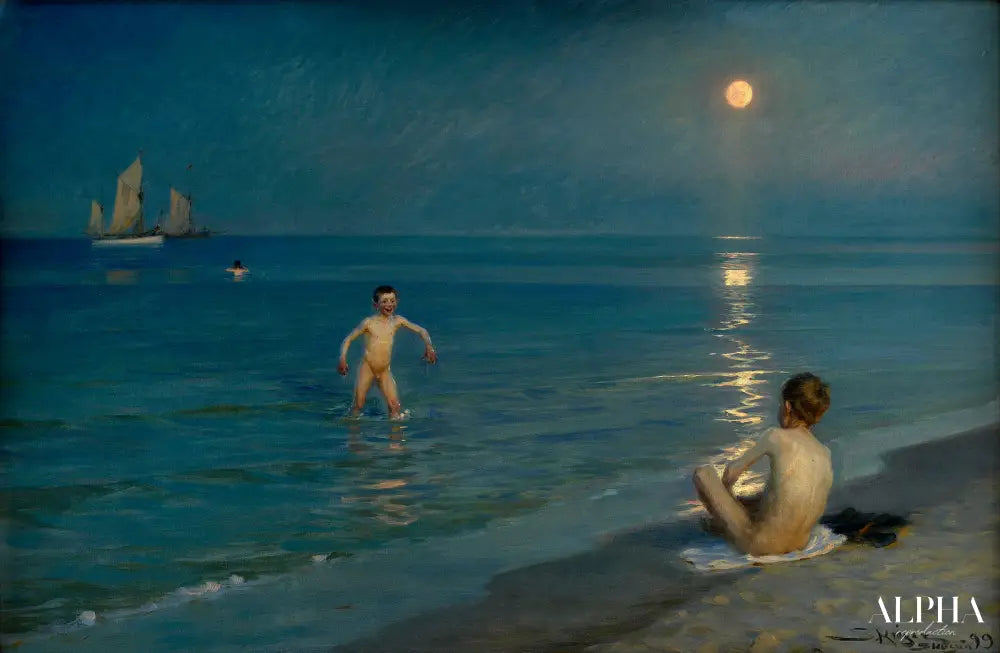 Garçons se baignant à Skagen, soirée d'été - Peder Severin Kroyer - Reproductions de tableaux et peintures haut de gamme