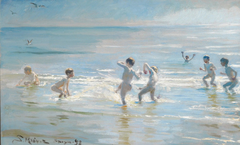 Boys Bathing on a Summer Evening at Skagen Beach - Peder Severin Krøyer