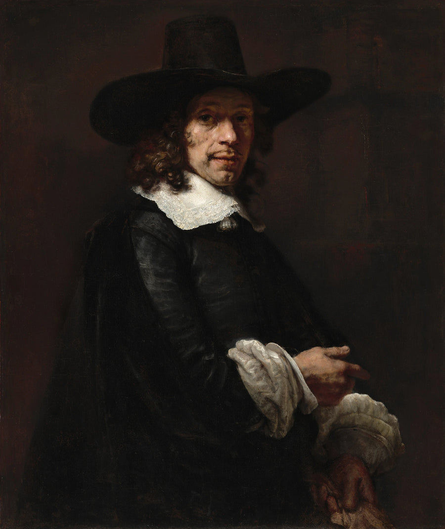 Portrait of a man with a top hat and gloves - Rembrandt
