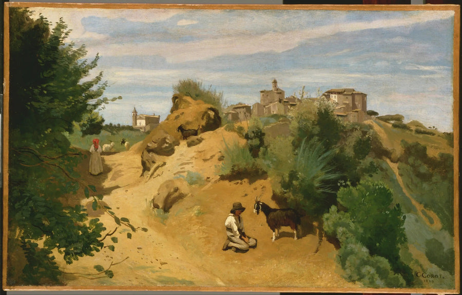 Genzano, herdsman overlooking a village - Jean-Baptiste Camille Corot