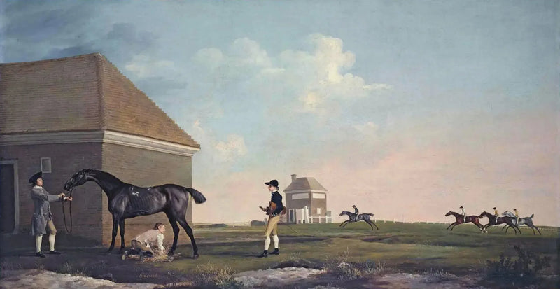Gimcrack on Newmarket Heath, with a trainer, a stable boy, and a jockey - George Stubbs
