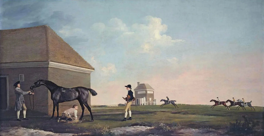 Gimcrack on Newmarket Heath, with a trainer, a stable boy, and a jockey - George Stubbs