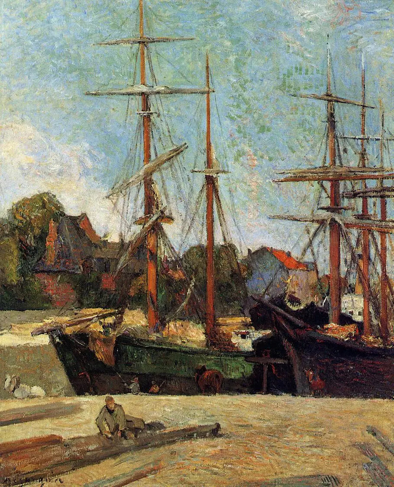 Schooner and Three-Masted Ship at Dock, or Boats in the Harbor - Paul Gauguin