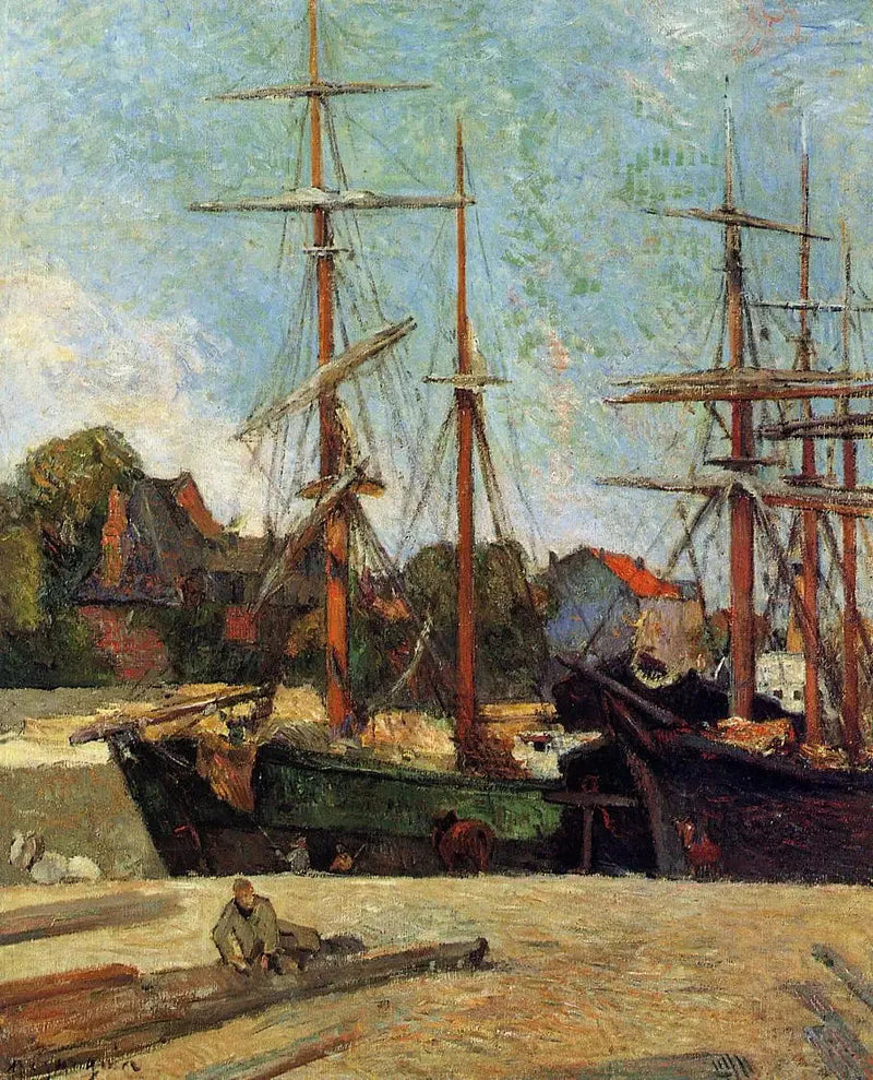 Schooner and Three-Masted Ship at Dock, or Boats in the Harbor - Paul Gauguin