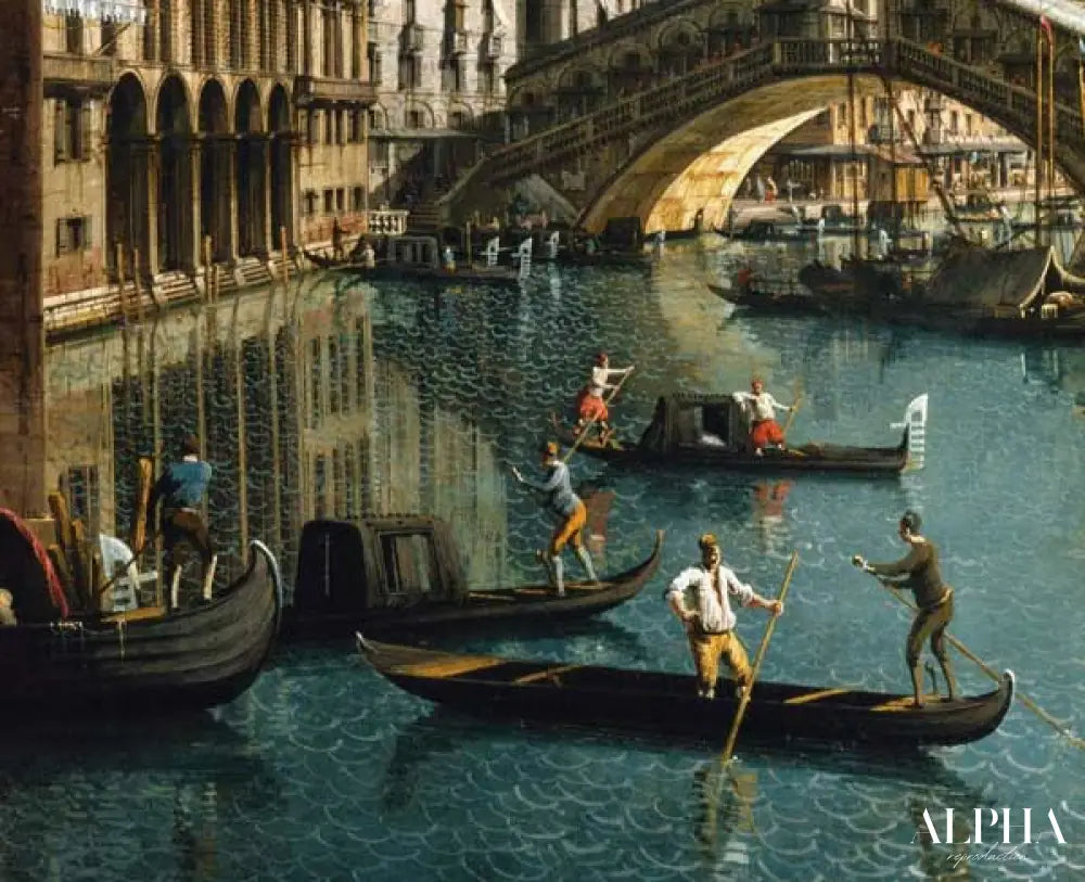 Gondoliers près du pont du Rialto, Venise - Giovanni Antonio Canal - Reproductions de tableaux et peintures haut de gamme