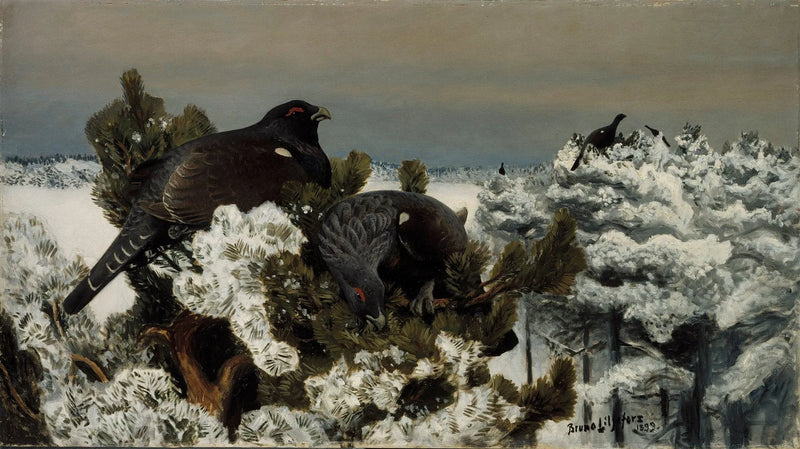 Capercaillies in a winter landscape - Bruno Liljefors