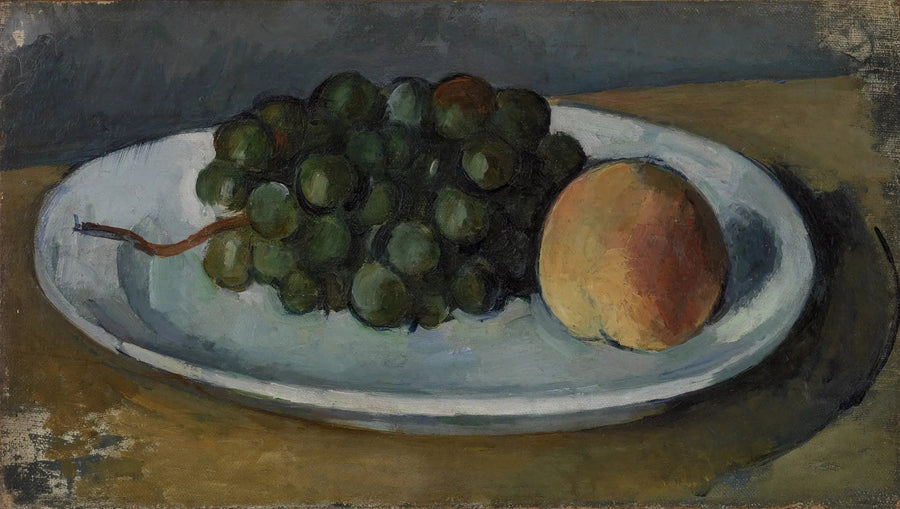 Cluster of grapes and peach on a plate - Paul Cézanne