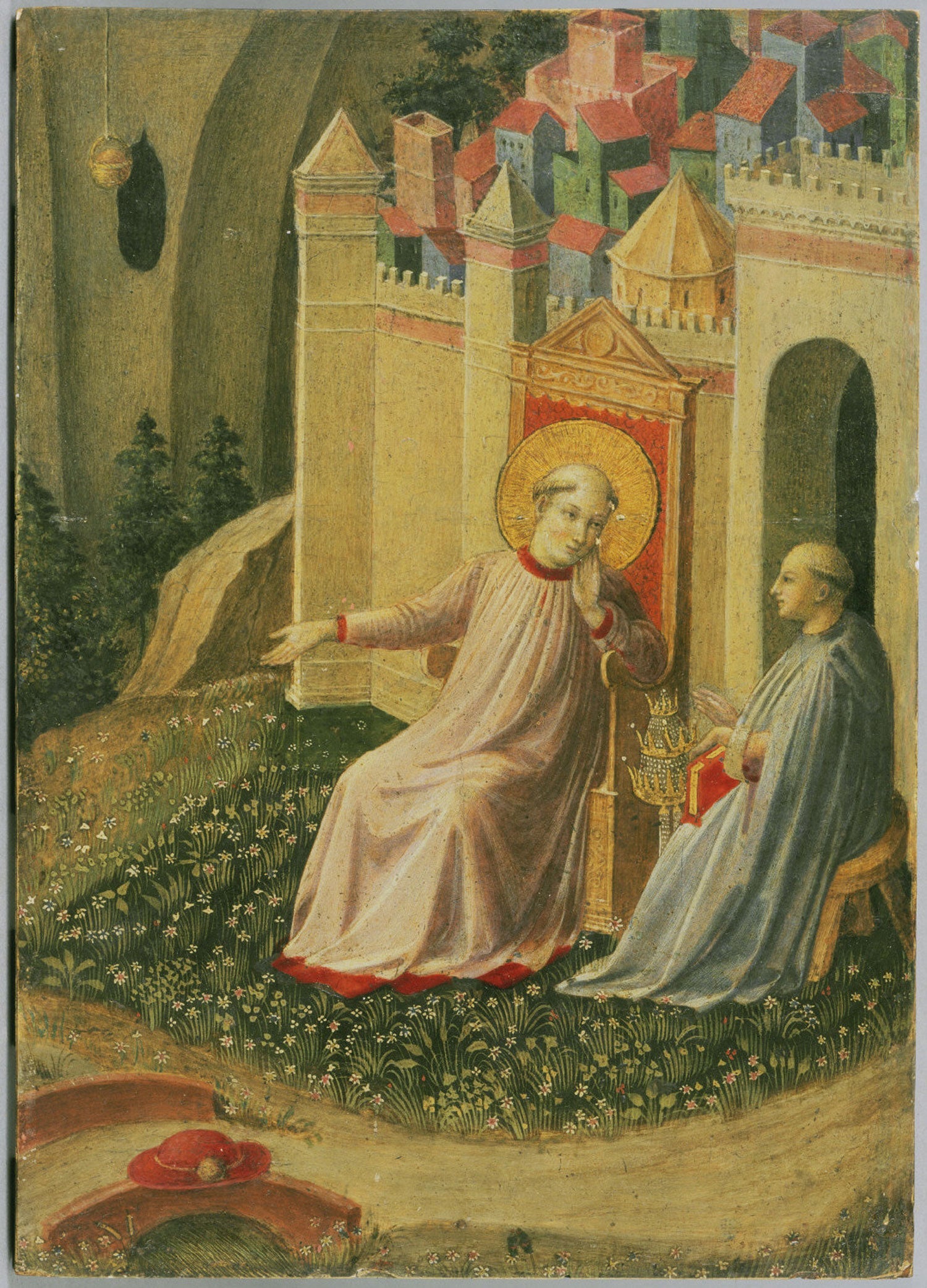 Gregory the Great Refusing the Papal Tiara, excerpt from a carved panel depicting scenes from the Thebaid - Fra Angelico