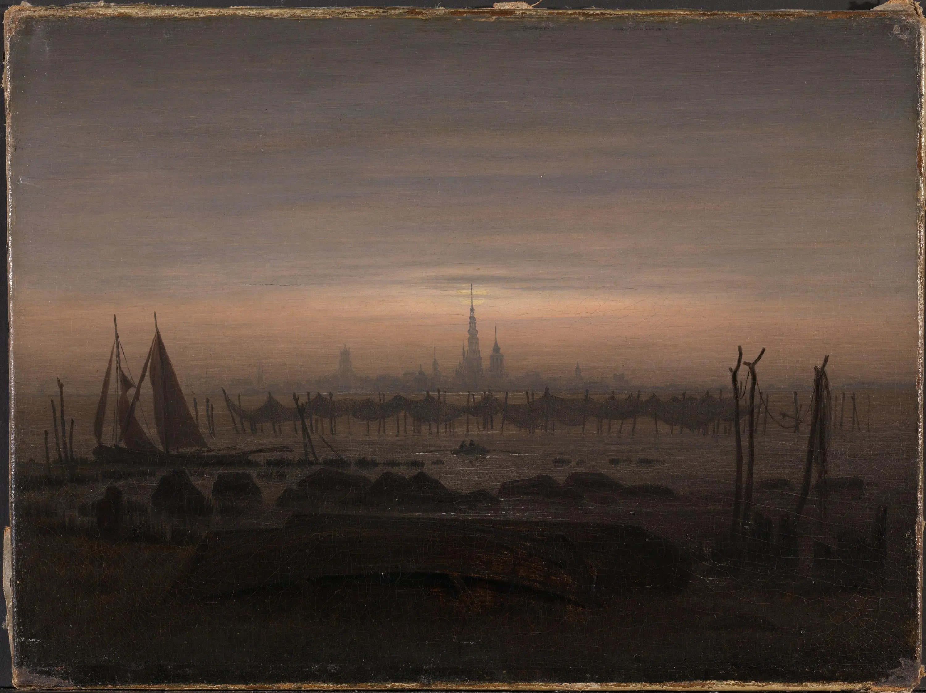 Greifswald au clair de lune - Caspar David Friedrich image 1 copie peinte à la main à l’huile