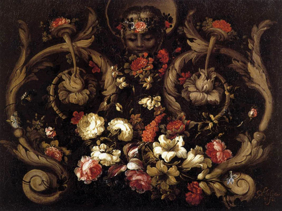 Grotesques sculptées avec des fleurs - Gabriel de la Corte